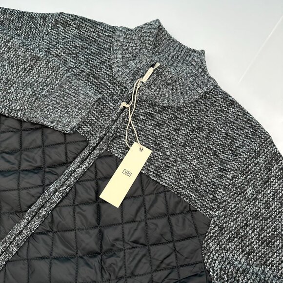 DiBi Men's Full Zip Patchwork Quilted Cardigan Sweater, Size‎ Small, Dark Gray - Picture 1 of 12